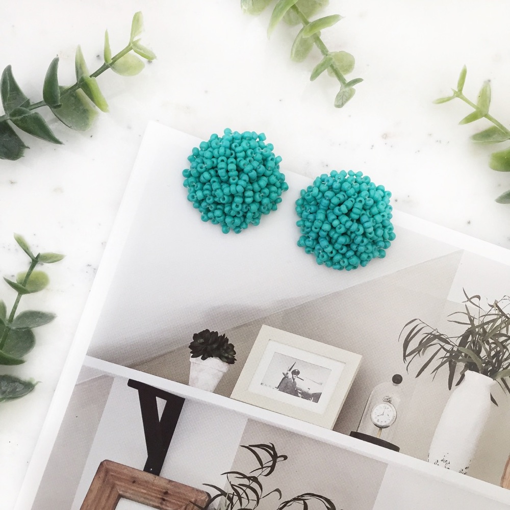 "Clémence" Earrings || Aqua Green Beaded Statement